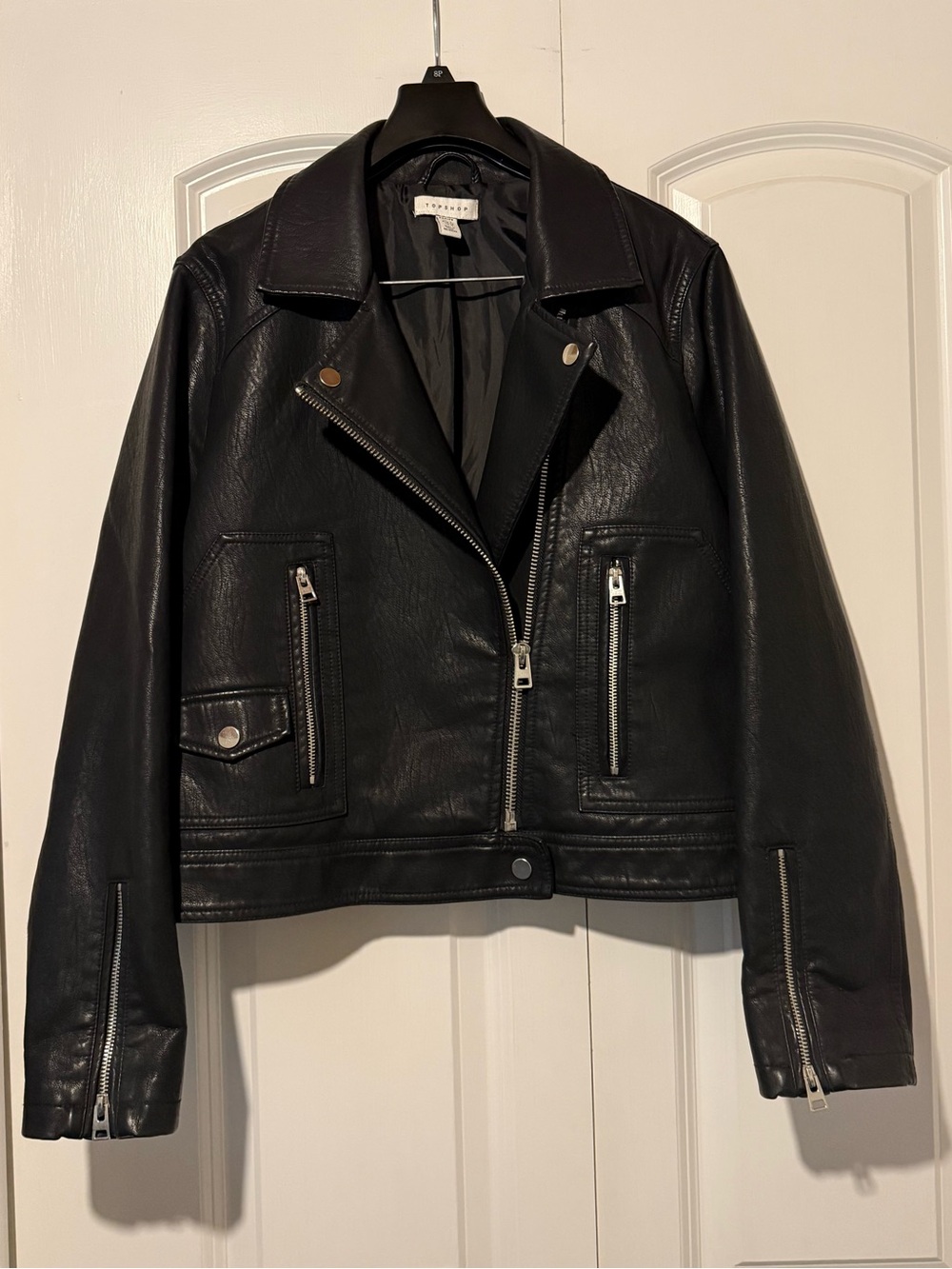 Black Faux Leather Moto Jacket Topshop 10 petite